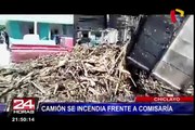 Chiclayo: camión cargado de panca se incendia frente a comisaría
