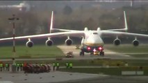 Antonov 225 the world largest transport airplane taxiing on hamburg airport