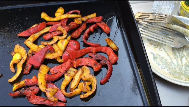 Recette poivrons à la plancha avec tranches de gigot d'agneau à griller