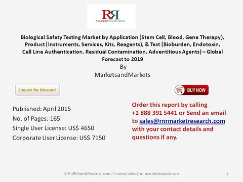 World Biological Safety Testing Market Trends 2019 by Deployment Model and Test (Bioburden, Endotoxin, Cell Line Authen