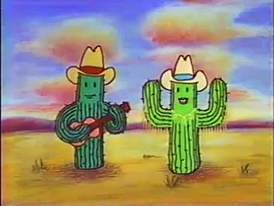Classic Sesame Street animation - cacti sing 'Here We Are'