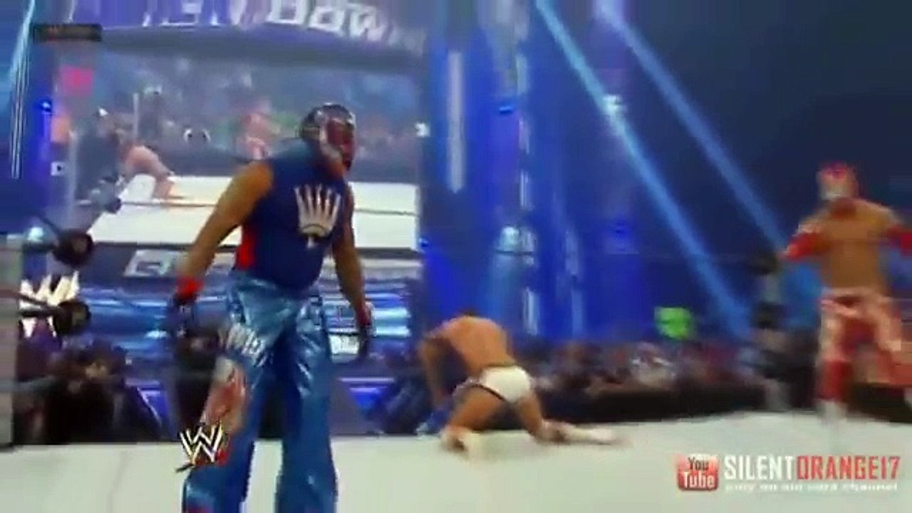 smackdown 8-31-12 Sin Cara saves Rey Mysterio from Cody Rhodes