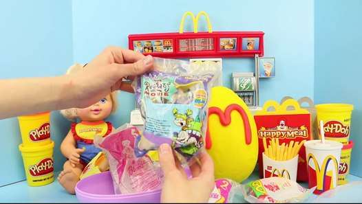 Giant Surprise Egg With Play Doh Mcdonalds Arch Filled With Happy Meal Toys Barbie Star W