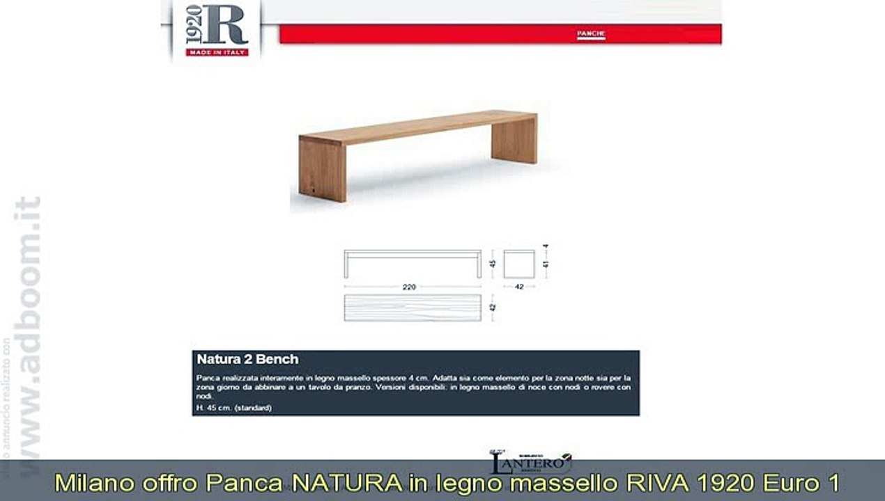 Milano Panca Natura In Legno Massello Riva 1920 Euro 1490