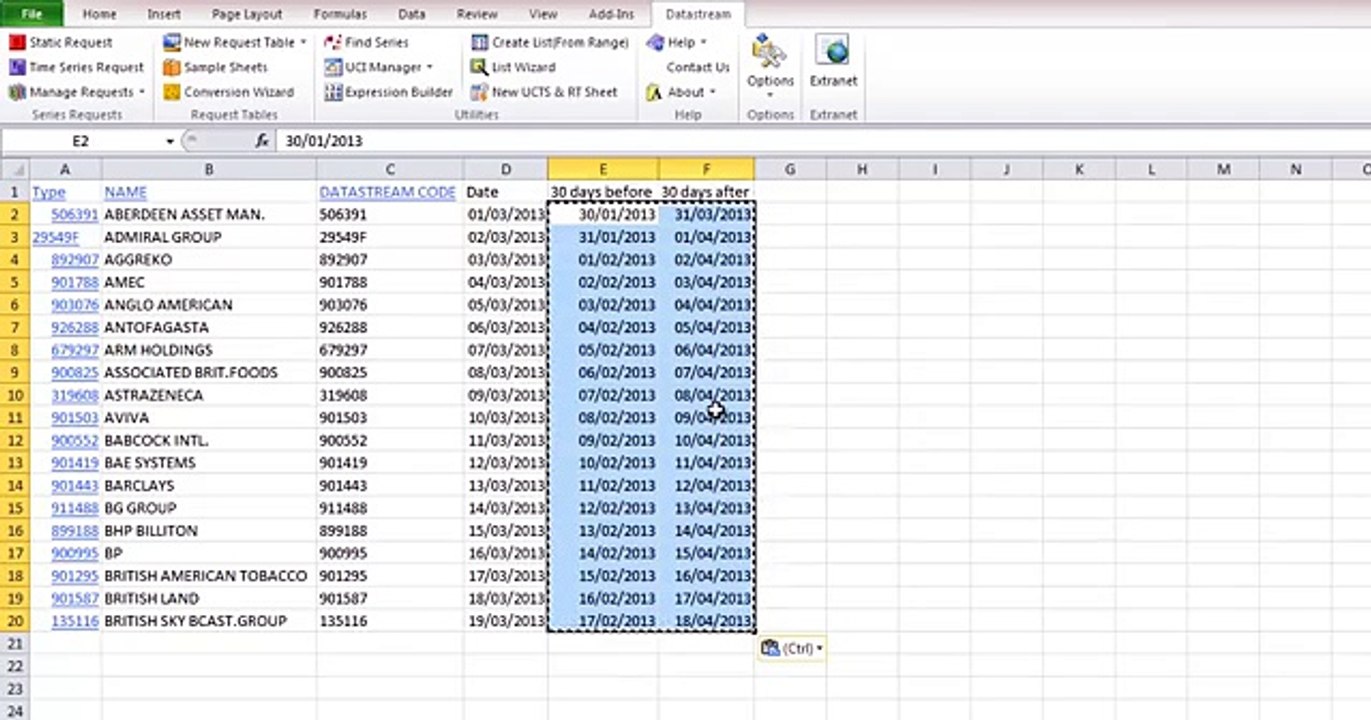 Datastream: How to work with data for an event study