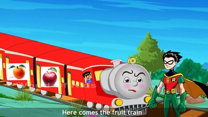 Teentitans Robin Cartoon For Babies | Fruit Train Nursery Rhymes | Kids Earlylearning Fruits Names