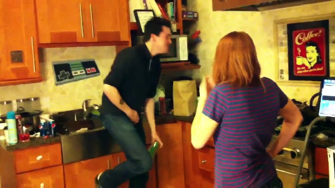 Tara Long kicks Max Scoville in the balls