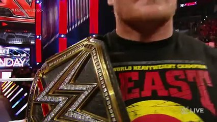 Roman Reigns confronts Brock Lesnar face to face- Raw 2015
