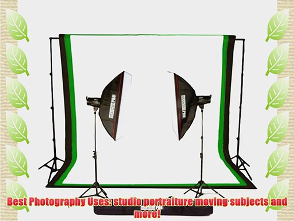 StudioPRO 800W/s Double Strobe Monolight Softbox Flash Lighting Kit with 6'x9' White Muslin