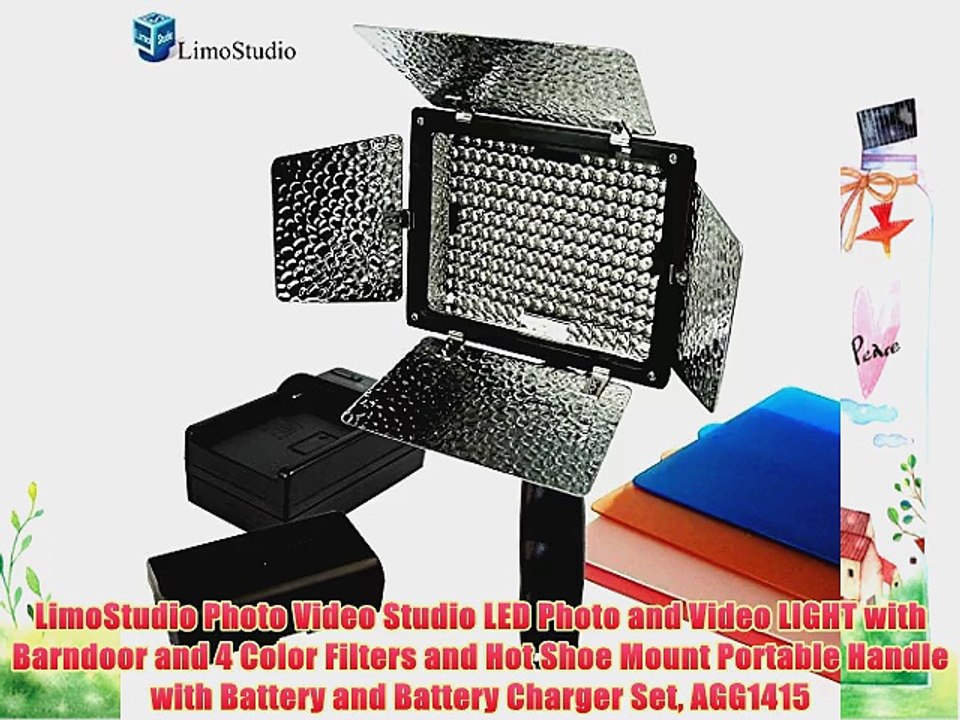 LimoStudio Photo Video Studio LED Photo and Video LIGHT with Barndoor and 4 Color Filters and