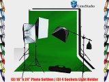 LimoStudio 3pcs 6x9 Chromakey Green Black White Screen Muslin Backdrops Background Support