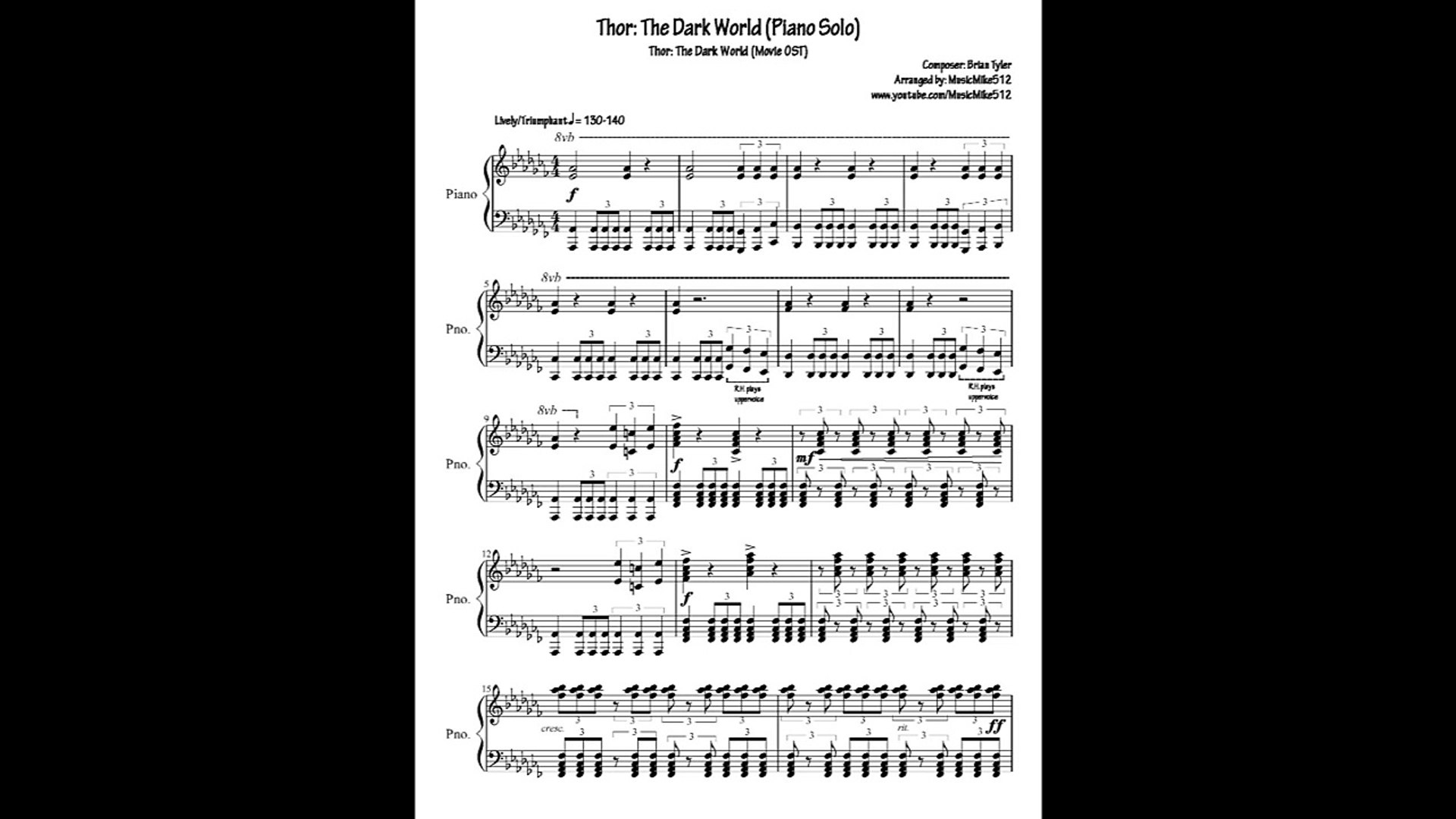 Piano Sheets Thor The Dark World Main Theme Piano Solo