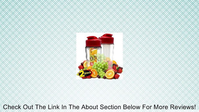 Infuser Water Bottle 2 Pack - No BPA, Made in USA - Add Fruit, Veggies or Herbs for Healthy Flavor Enriched Water - Finger Grips For Easy Handling, Perfect Size For Car Cup Holders, Flip-Top Cap, and Wide Opening For Quick and Easy Cleaning - Eastman Trit
