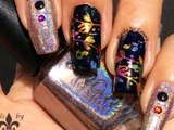 Rainbow Holographic Flowers Stamping Nail Art