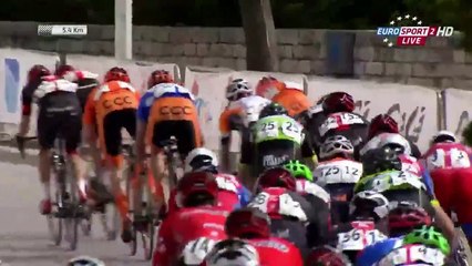 Ivan Balykin starts celebrating, thinking he's won the stage. There was still 4.5km to go