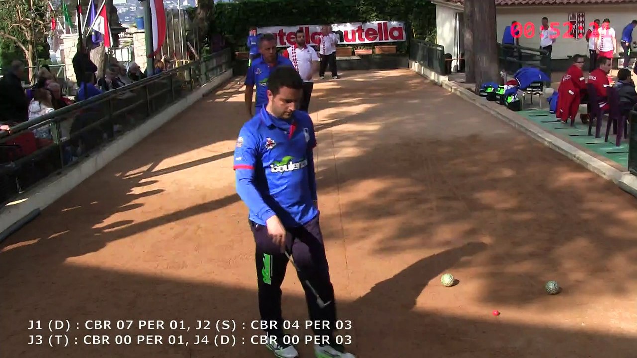 Cinquième mène, Peyret (CB Rocher) vs Manolino (La Perosina), Coupe d'Europe, Sport Boules, Monaco 2015