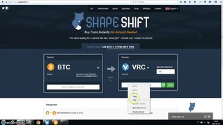 ShapeShift Instant Exchange. Converting BitCoin to VeriCoin
