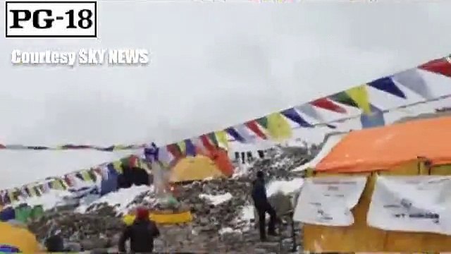 Terrifying video shows the moment an avalanche crashes into Everest base camp