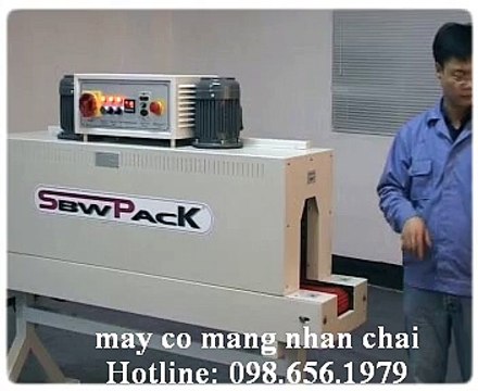 máy co màng nhãn chai tự động, máy rút màng co thân chai tự động