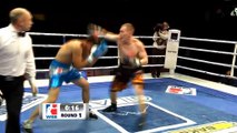 Boxer knocked down so hard his shoe flies off
