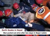 Earth Quake in Nepal Man pulled out alive after two days in Nepal rubble
