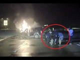Nagranie: dizelni policjanci ratują mężczyznę z płonącego samochodu