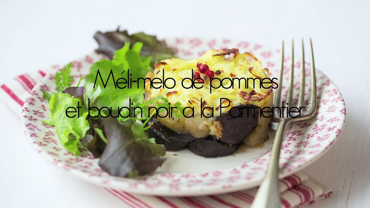 Méli-mélo de pommes et boudin noir à la Parmentier