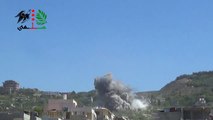 اللاذقية-سلمى-لحظة انفجار صاروخ احدى الغارات الثلاث لطيران الميغ  20-8-2014