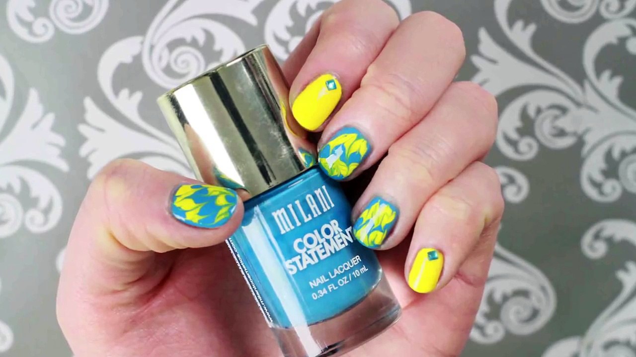 Easy Water Marble Effect Needle Nail Art Design for Beginners ! DIY Nail Design for Short  Nails !