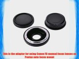 Neewer Black Metal Lens Mount Adapter with Optical Glass for Canon FD Lens to Pentax PK Mount