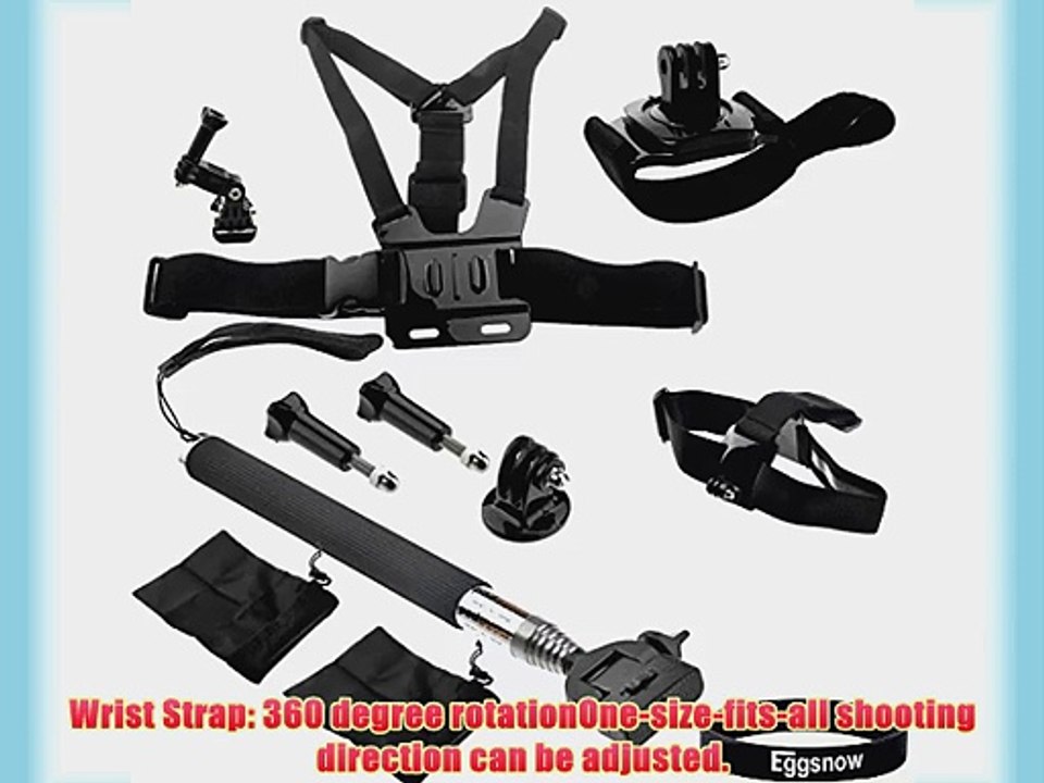 Eggsnow Chest Harness w/ 3-way Mount   Head Strap   360 Swivel Wrist Strap   Monopod   Tripod