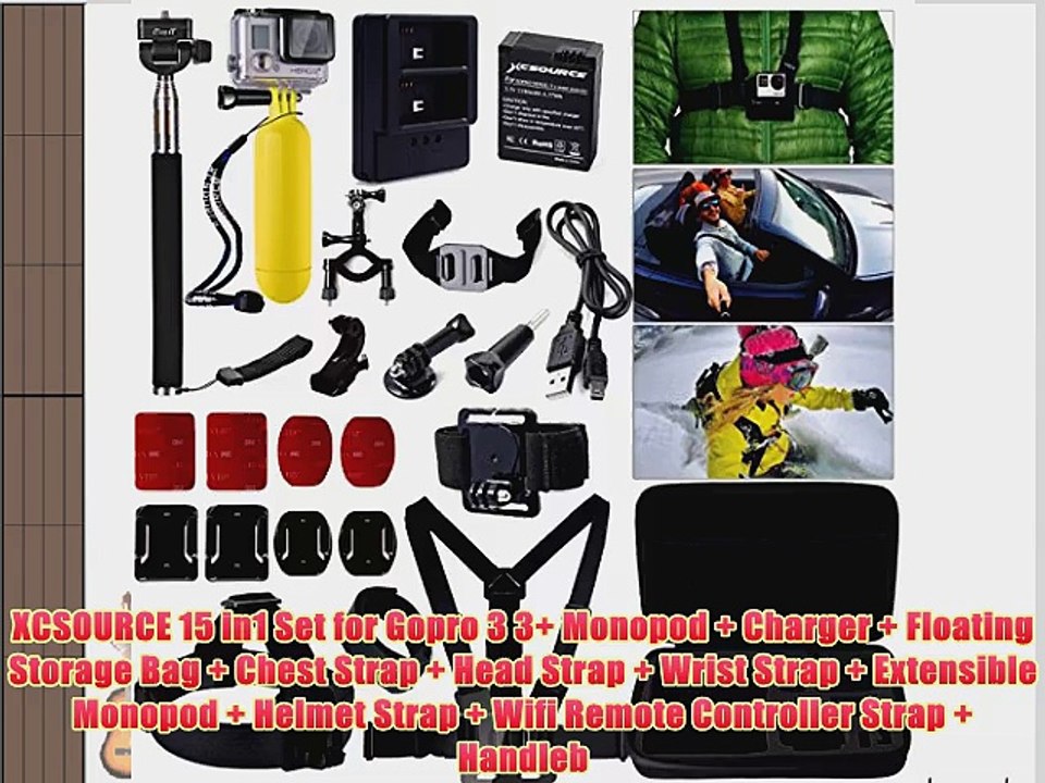 XCSOURCE 15 in1 Set for Gopro 3 3  Monopod   Charger   Floating Storage Bag   Chest Strap