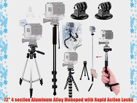 All in One Complete Tripod Kit for the GoPro Hero Hero2 Hero3 Hero3 Hero4 Cameras. Includes: