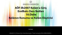 İLH2007 10.Ünite ErolBalcı - KELAMA GİRİŞ Ders Özeti Kelamın Konumu ve Kelam Eleştirisi