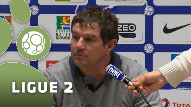 Conférence de presse Havre AC - Nîmes Olympique (2-0) : Thierry GOUDET (HAC) - José PASQUALETTI (NIMES) - 2014/2015