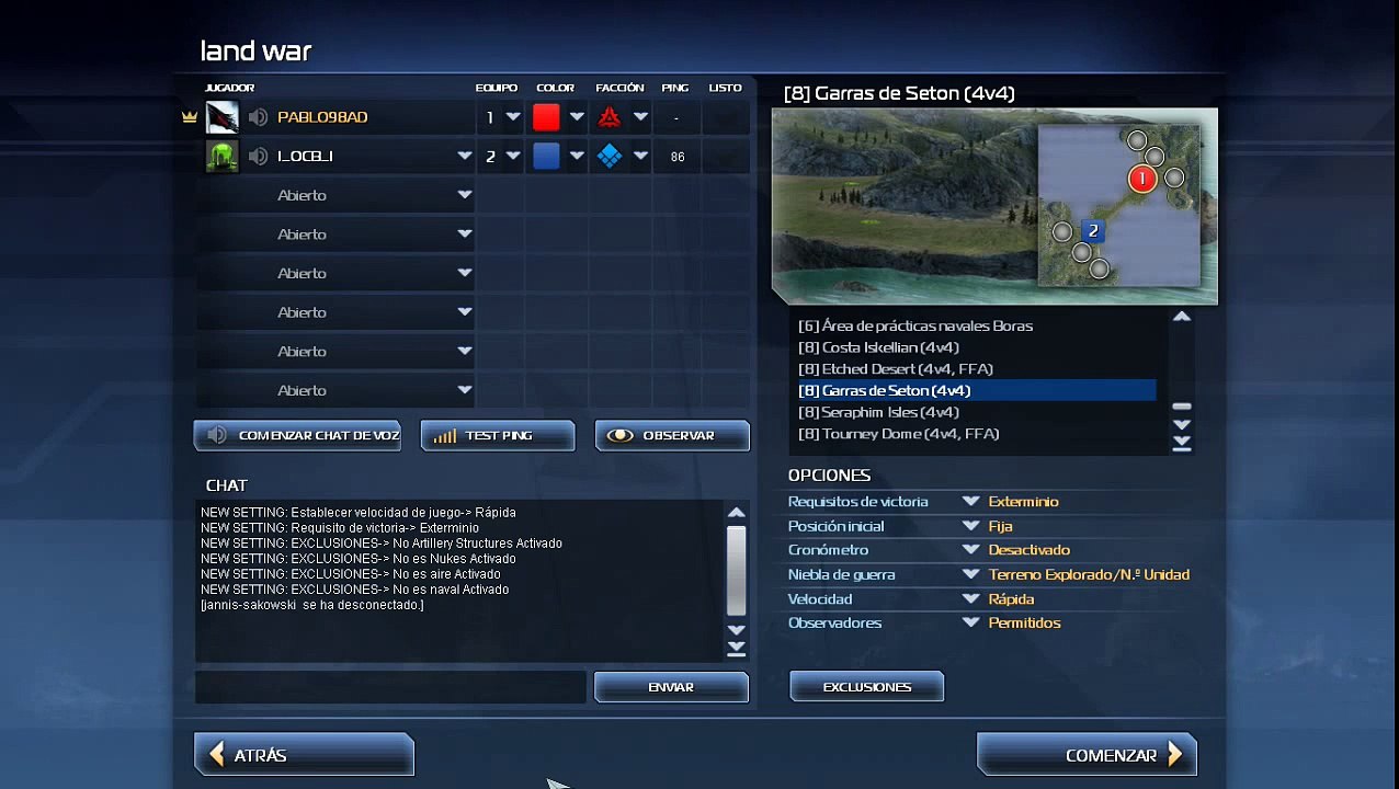 El menú de Supreme Commander 2