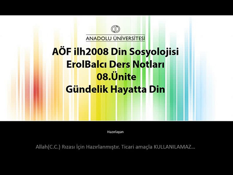 AÖF ilh2008 08.Ünite ErolBalcı - Din Sosyolojisi Ders Notları