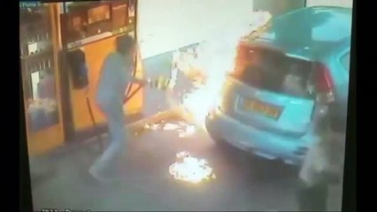 CCTV footage shows 'woman set car on fire at petrol pump after man won't give her cigarette'