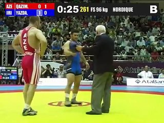 "Azerbaijan" (Red) vs. Iran (Blue), wrestling 2012 World Cup. 96 Kg