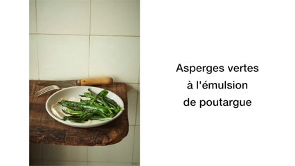 Asperges vertes à l'émulsion de poutargue