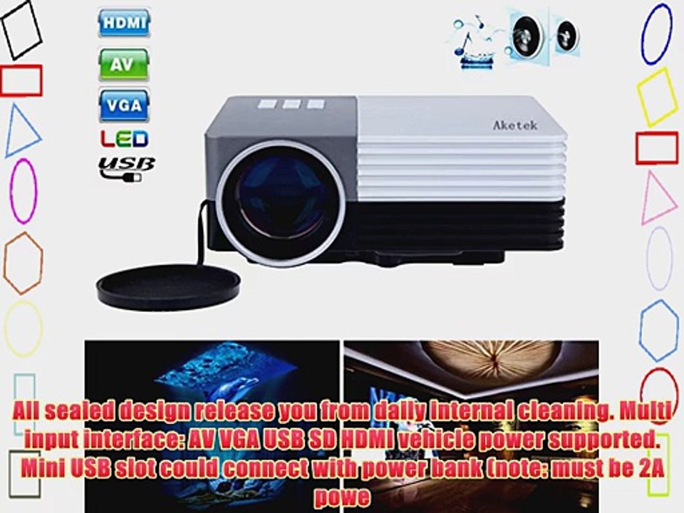 Aketek Latest Multimedia USB/SD/VGA/HDMI/AV/Micro USB Home Cinema Theater Movie Projector LED