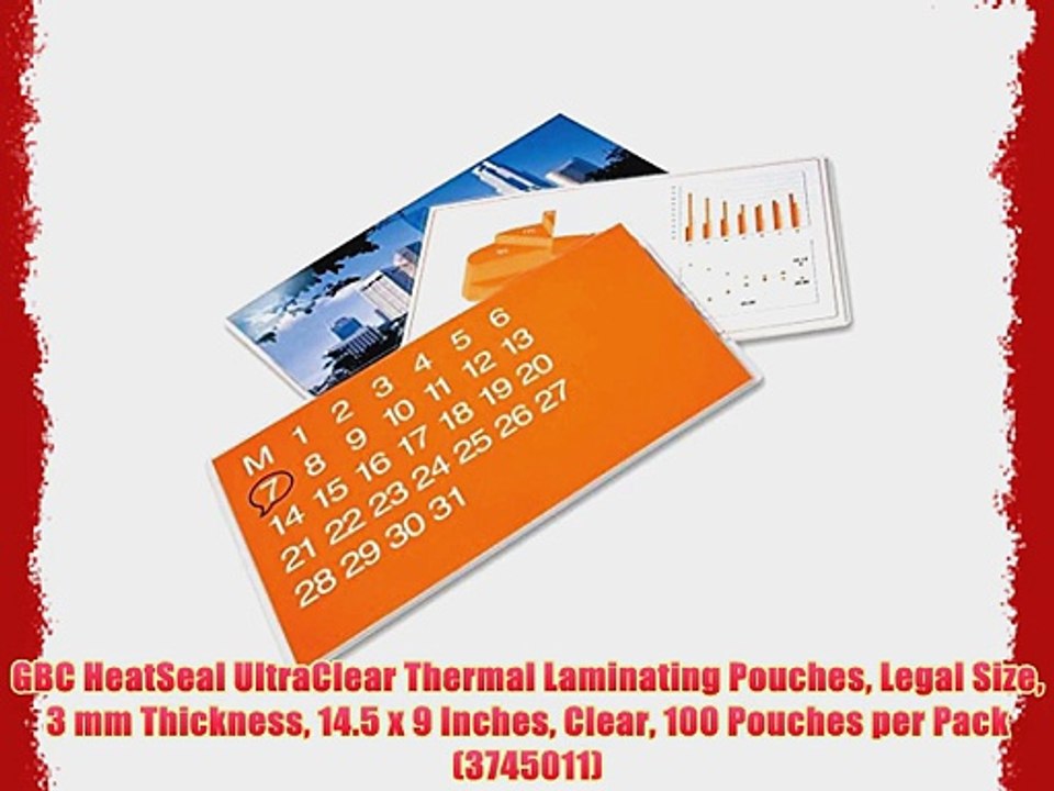 GBC HeatSeal UltraClear Thermal Laminating Pouches Legal Size 3 mm Thickness 14.5 x 9 Inches
