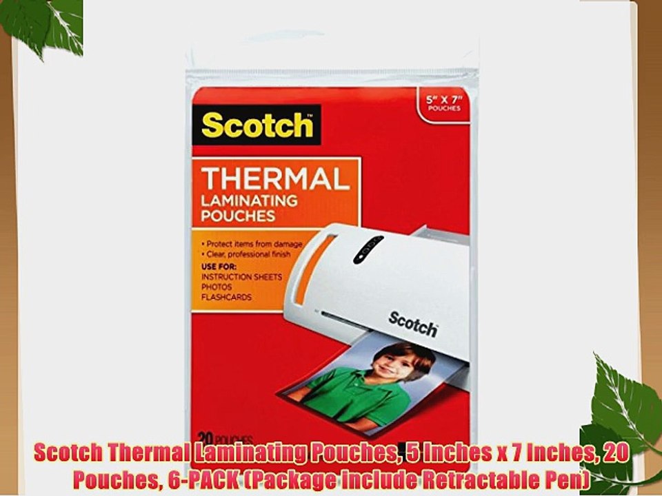 Scotch Thermal Laminating Pouches 5 Inches x 7 Inches 20 Pouches 6-PACK (Package include Retractable