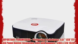 YISCOR LED Projector Multimedia White HD 1080P 800*600 2000Lumens LCD HDMI Laptop USB for Home
