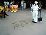 Staff in Hong Kong Disneyland Draw on the Floor