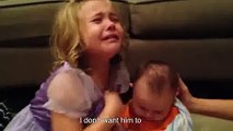 Girl crying because baby is too cute