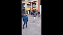 Cristiano Ronaldo surprises a kid on a Madrid's street