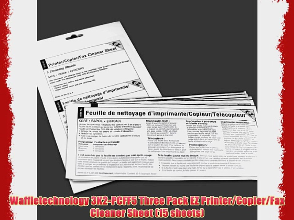 Waffletechnology 3K2-PCFF5 Three Pack EZ Printer/Copier/Fax Cleaner Sheet (15 sheets)