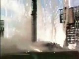 rocket explodes; fuel rains down