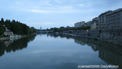 Turin City, Italy. Sunset on the River. Bridge of Piazza Vittorio Veneto
